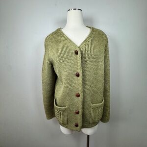 Ingo 100% Pure Wool  Olive Green Women's Cardigan Sweater size Large Vintage